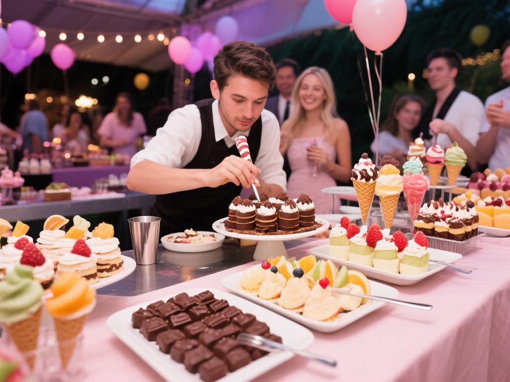 糖果派对自助甜品狂欢盛宴:梦幻甜蜜体验之旅 自助甜品派对的另一个亮点就是其高度的定制化。在派对
