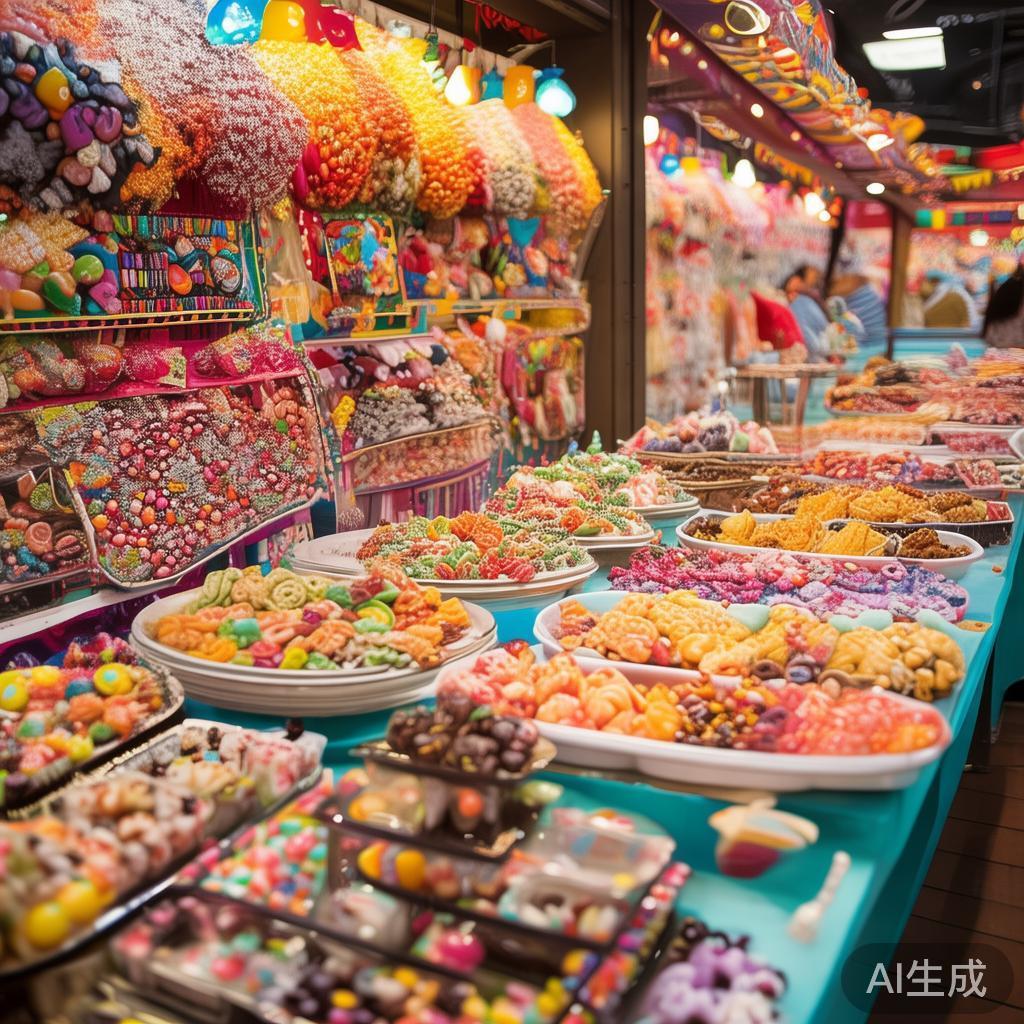 除了糖果，现场还有多款甜品摊位，提供异国风味的水果